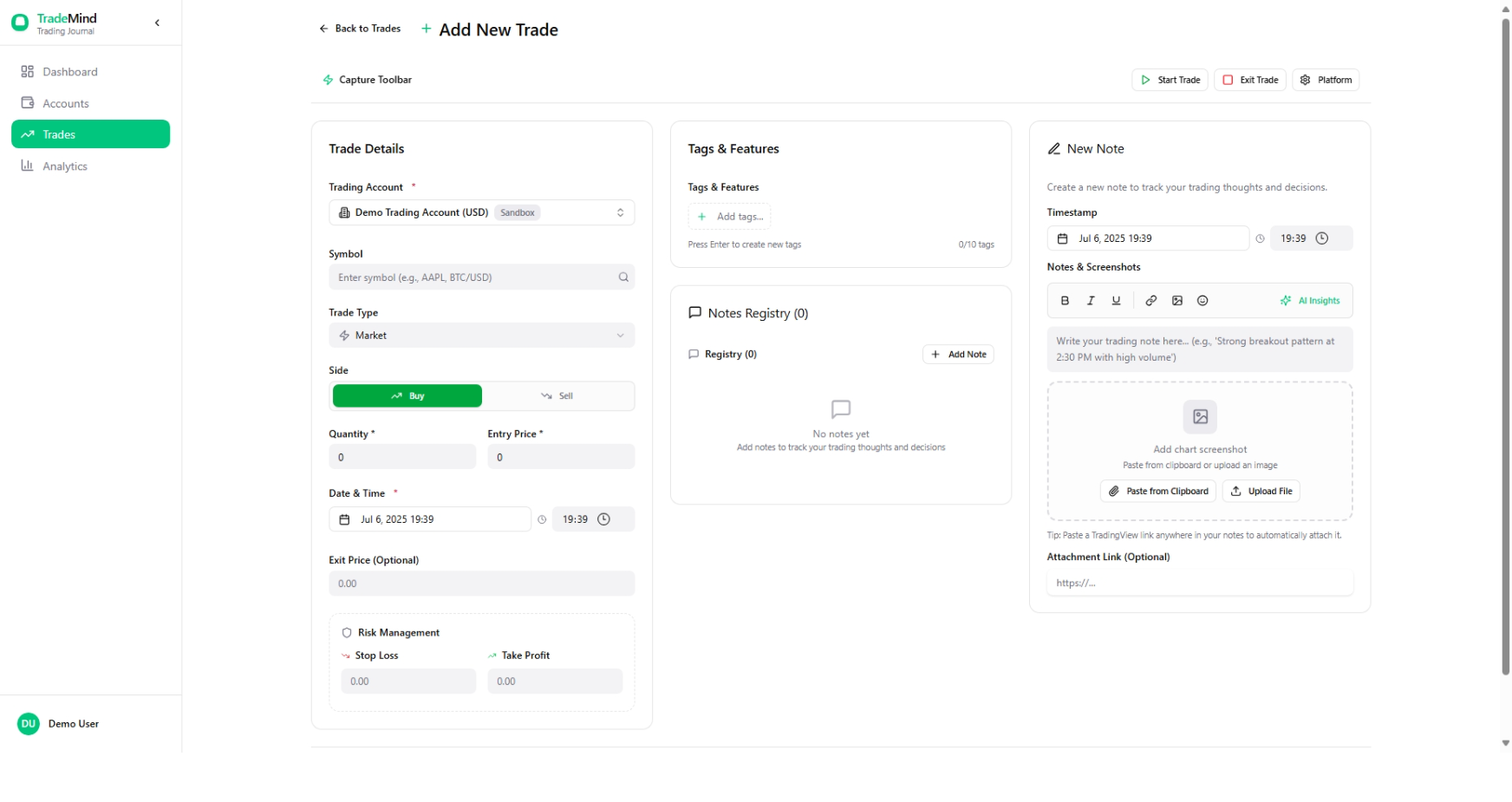 TradeMind Journal - Data Driven Trading Journal Prototype